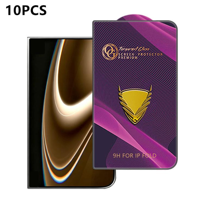 10pcs OG Purple Large-Arc Anti-Static High-Alumina Screen-Printed HD Tempered Glass Film, For iPhone Fold Outer Screen, For iPhone 17 Pro Max, For iPhone 17 Pro, For iPhone 17, For iPhone Air, For iPhone 16 Pro Max, For iPhone 16 Pro, For iPhone 16 Plu...
