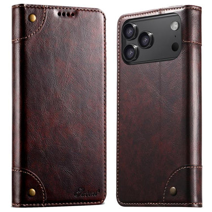 Suteni Baroque Calf Texture Buckle Wallet Leather Phone Case, For iPhone 18, For iPhone 18 Pro, For iPhone 18 Pro Max