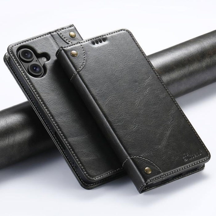 Suteni Baroque Calf Texture Buckle Wallet Leather Phone Case, For iPhone 18, For iPhone 18 Pro, For iPhone 18 Pro Max