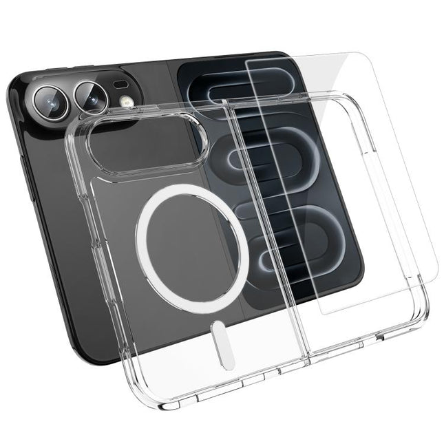 2 in 1 Set TPU + PC Clear Magnetic Phone Case with High Alumina Tempered Film, For iPhone Duo, For iPhone 18 Pro, For iPhone 18 Pro Max, For iPhone 17 Pro Max, For iPhone 17 Pro, For iPhone 17, For iPhone Air, For iPhone 16 Pro Max, For iPhone 16 Pro  ...