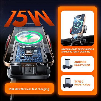 F19 15W Fast Charging Auto Clamping Magnetic Phone Holder Wireless Car Charger