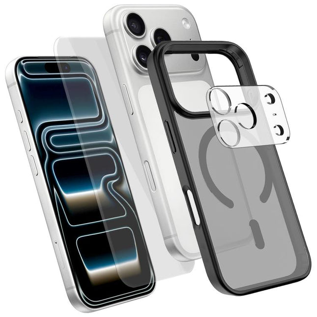 3 in 1 Set Magnetic Phone Case with Screen Film + Lens Protector, For iPhone Duo, For iPhone 18 Pro, For iPhone 18 Pro Max, For iPhone 17 Pro Max, For iPhone 17 Pro, For iPhone 17, For iPhone Air, For iPhone 16 Pro Max, For iPhone 16 Pro               ...