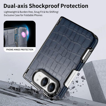 Crocodile Vegan Leather Dual-Hinge Phone case, For iPhone Duo