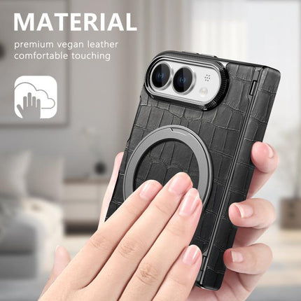 Retro Crocodile PU Dual-Hinge Magnetic Holder Phone Case, For iPhone Duo
