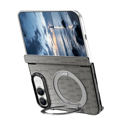 Retro Crocodile PU Dual-Hinge Magnetic Holder Phone Case, For iPhone Duo