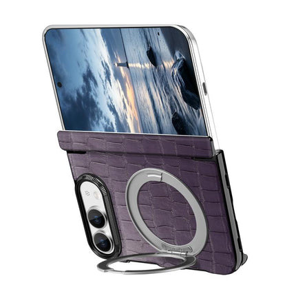 Retro Crocodile PU Dual-Hinge Magnetic Holder Phone Case, For iPhone Duo