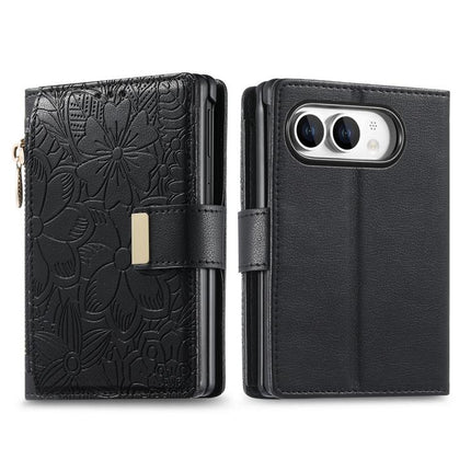 Flowers Leaves Zipper Wallet Leather Phone Case with Strap, For  iPhone Duo