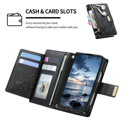 Flowers Leaves Zipper Wallet Leather Phone Case with Strap, For  iPhone Duo