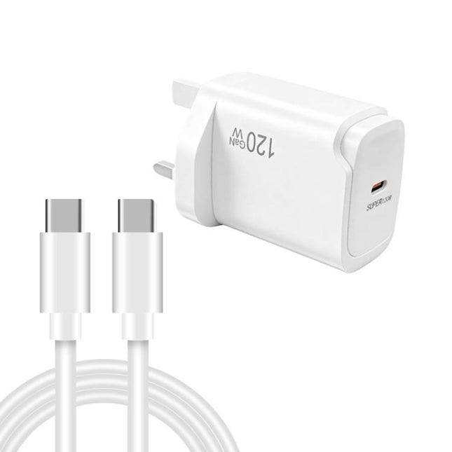 PD48 GaN 120W USB-C Laptop Power Supply with USB-C to USB-C Data Cable，UK Plug, UK Plug
