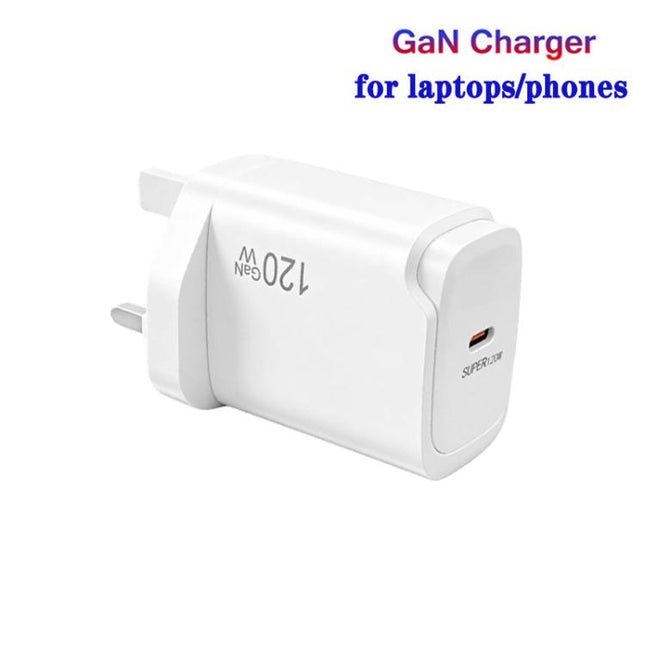 PD48 GaN 120W USB-C Laptop Power Supply with USB-C to USB-C Data Cable，UK Plug, UK Plug