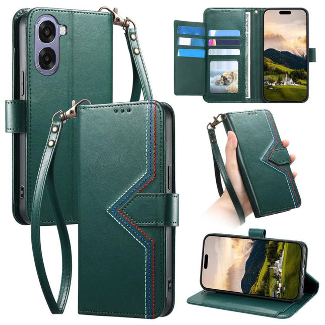 Multi-color Sewing Skin-feel Multi-card Vegan Leather Phone Case, For OPPO A6x 5G, For OPPO Reno15 Pro Global, For OPPO Reno15 Global, For OPPO A6 GT, For OPPO A5 Pro, For OPPO Reno13 Global