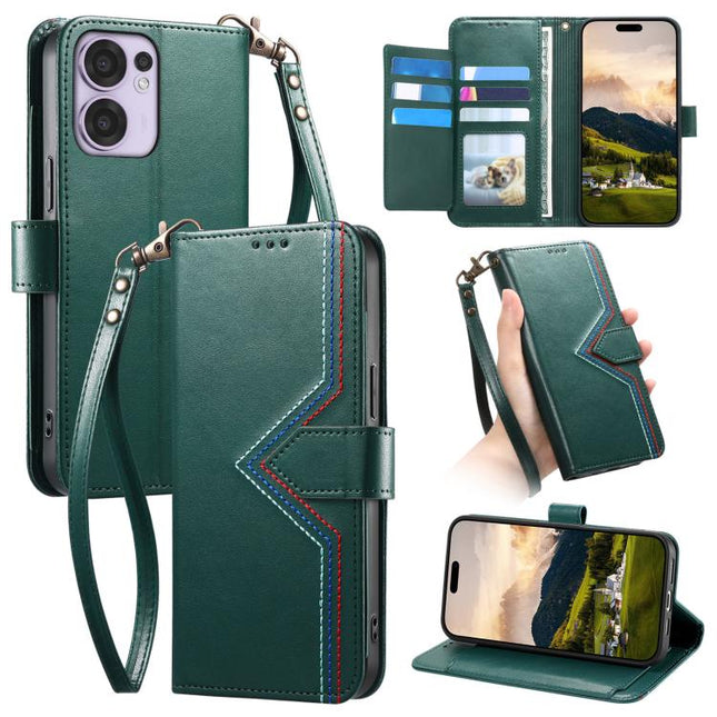 Multi-color Sewing Skin-feel Multi-card Vegan Leather Phone Case, For OPPO Reno13 F, For OPPO Reno12 F 5G, For OPPO Reno12 Pro Global, For OPPO Reno12 Global