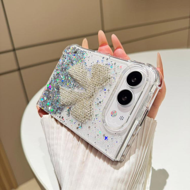 Gradient Glitter Rhinestone Bow Phone Case, For iPhone Duo