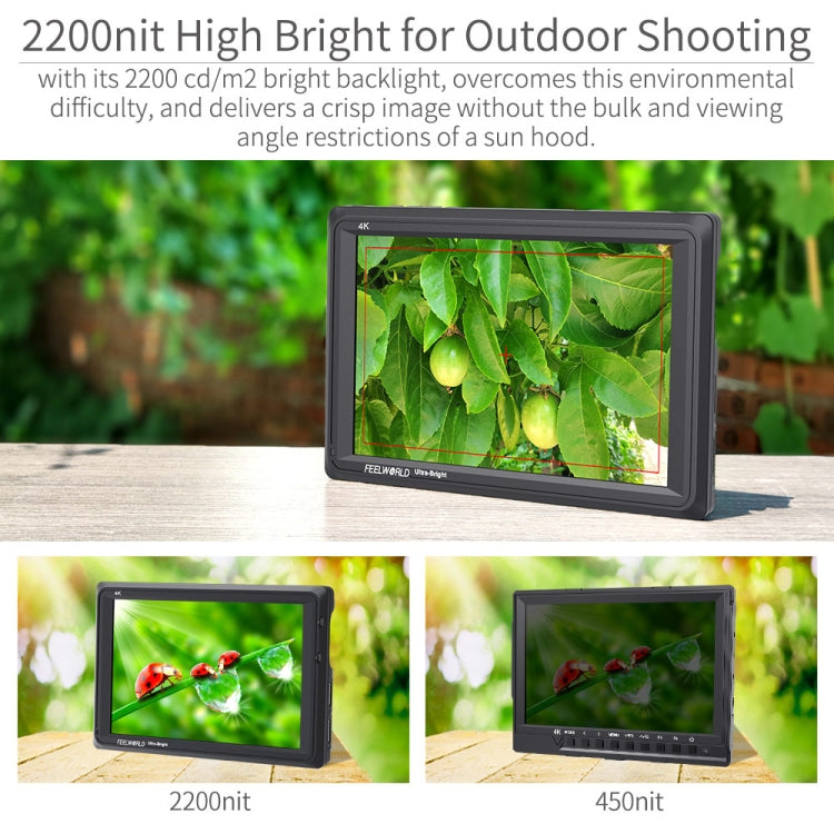 FEELWORLD FW279 7 Inch Ultra Bright 2200nit on Camera Field DSLR Monitor Full HD 1920x1200 4K HDMI Input Output High Brightness for DSLR Stabilizer, FW279