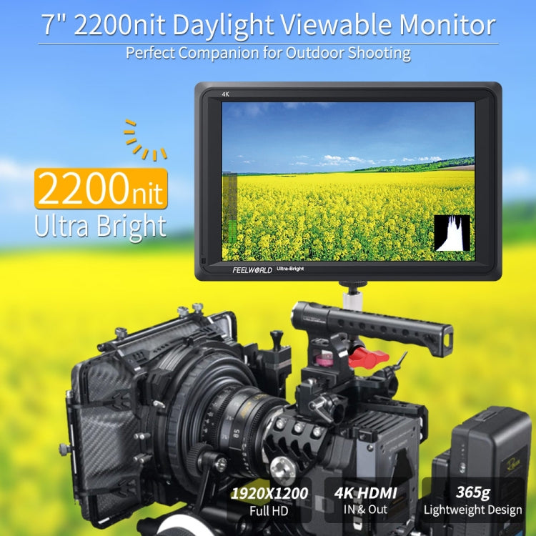 FEELWORLD FW279 7 Inch Ultra Bright 2200nit on Camera Field DSLR Monitor Full HD 1920x1200 4K HDMI Input Output High Brightness for DSLR Stabilizer, FW279