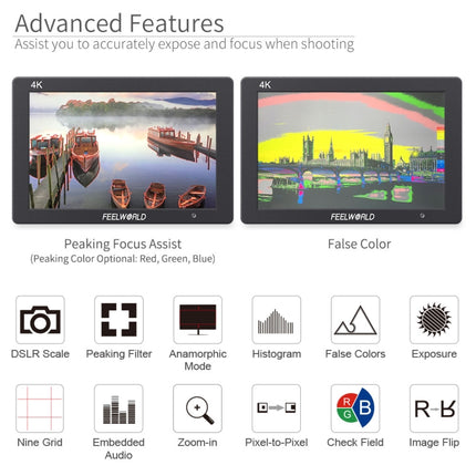 FEELWORLD T7 7 Inch IPS 1920x1200 HDMI On Camera Field Monitor Support 4K Input Output Video Monitor, T7