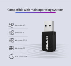 Adaptador WiFi USB COMFAST CF-812AC - 1300 Mbps USB de red WiFi inalámbrica, CF-812AC