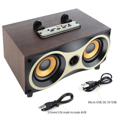 Portable Wooden Wireless Speaker Subwoofer Stero Radio FM Desktop Bluetooth Speakers, Brown Wooden