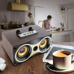 Portable Wooden Wireless Speaker Subwoofer Stero Radio FM Desktop Bluetooth Speakers, Brown Wooden