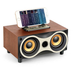 Portable Wooden Wireless Speaker Subwoofer Stero Radio FM Desktop Bluetooth Speakers, Brown Wooden