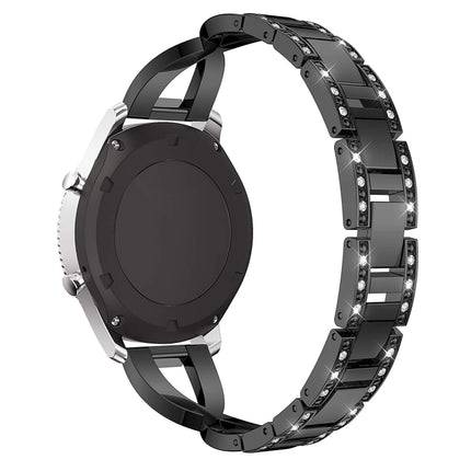 For Samsung GearS3 / Ticwatch Pro / HUAWEI GT Universal 22mm Metal Diamond Strap, black, Silver, gold, Rose gold