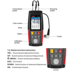 WT100A Digitales Ultraschall-Dickenmessgerät, Metalldickenmessgerät mit USB-Aufladung, hochpräziser digitaler Dickenmesser, WT100A