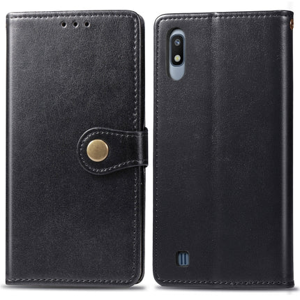 Retro Solid Color Leather Buckle Mobile Phone Protection Leather Case with Photo Frame & Card Slot & Wallet & Bracket Function for Galaxy A10, For Galaxy A10