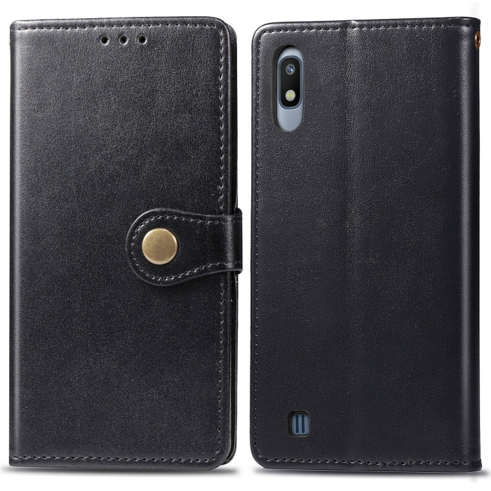 Retro Solid Color Leather Buckle Mobile Phone Protection Leather Case with Photo Frame & Card Slot & Wallet & Bracket Function for Galaxy A10, For Galaxy A10