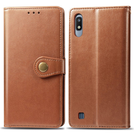 Retro Solid Color Leather Buckle Mobile Phone Protection Leather Case with Photo Frame & Card Slot & Wallet & Bracket Function for Galaxy A10, For Galaxy A10