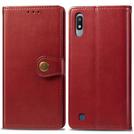 Retro Solid Color Leather Buckle Mobile Phone Protection Leather Case with Photo Frame & Card Slot & Wallet & Bracket Function for Galaxy A10, For Galaxy A10
