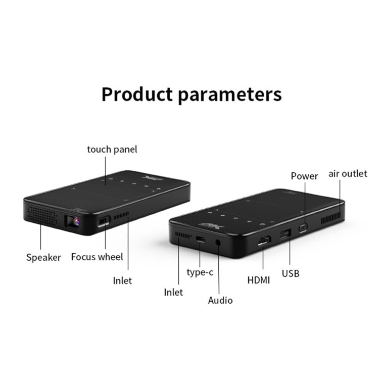 X2 (1+8G) DLP Android 7.1 Smart Mini-Projektor X2 mit verschiebbarer Linsenabdeckung, WLAN-Mini-Projektor (schwarz), 1 GB+8 GB EU-Stecker, 1 GB+8 GB US-Stecker