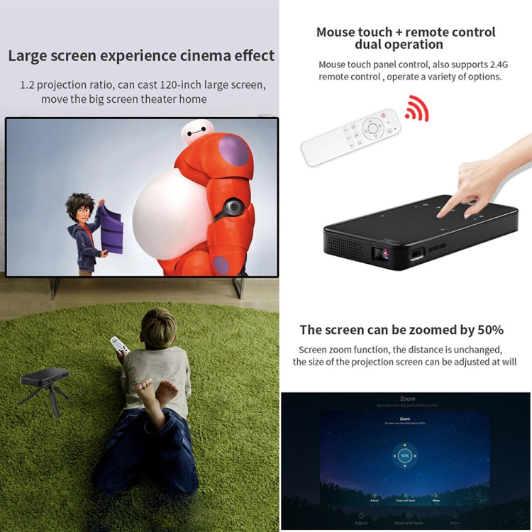 X2 (1+8G) DLP Android 7.1 Smart Mini-Projektor X2 mit verschiebbarer Linsenabdeckung, WLAN-Mini-Projektor (schwarz), 1 GB+8 GB EU-Stecker, 1 GB+8 GB US-Stecker