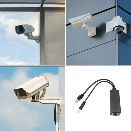 Divisor de alimentación por Ethernet de 48 V de entrada y 12 V de salida Adaptador divisor PoE de 48 V, convierte la cámara IP de 12 V CC en una cámara POE, divisor de alimentación por Ethernet