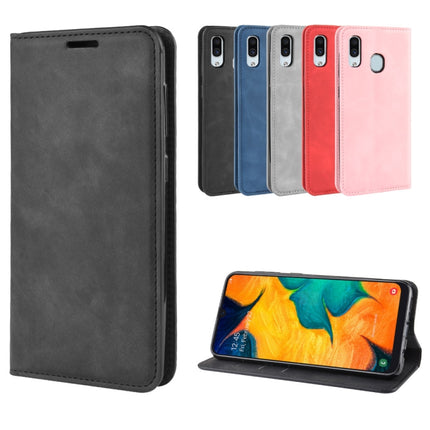 Retro-skin Business Magnetic Suction Leather Case with Purse-Bracket-Chuck For Galaxy A30, For Galaxy A30