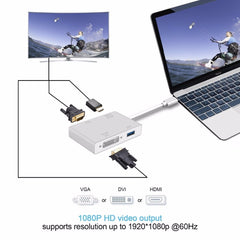 4 in 1 USB 3.1 USB C Type C to HDMI VGA DVI USB 3.0 Adapter Cable for Laptop Apple Macbook Google Chromebook Pixel, USB3.0+HDMI+VGA+DVI to Type-C