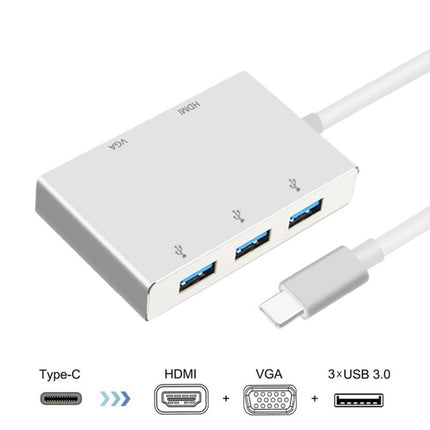 USB C to HDMI VGA USB Hub Adapter 5 in 1 USB 3.1 Converter for Laptop for MacBook,ChromeBook Pixel,Huawei MateBook, HDMI+VGA+3xUSB3.0 to Type-C