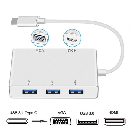 USB C to HDMI VGA USB Hub Adapter 5 in 1 USB 3.1 Converter for Laptop for MacBook,ChromeBook Pixel,Huawei MateBook, HDMI+VGA+3xUSB3.0 to Type-C