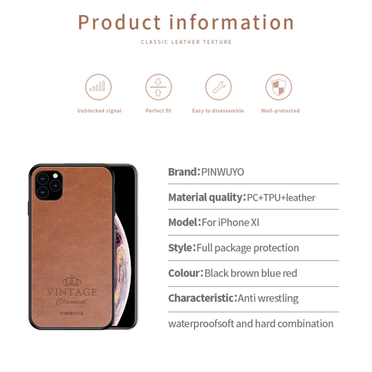 PINWUYO Pin Rui Series Classical Leather, PC + TPU + PU Leather Waterproof And Anti-fall All-inclusive Protective Shell for, iPhone 11 Pro, iPhone 11 Pro Max, iPhone 11