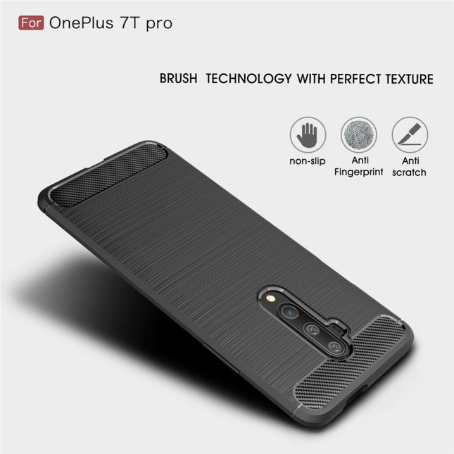 For Oneplus 7T Pro   Brushed Texture Carbon Fiber TPU Case