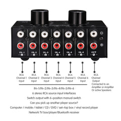 B016 6 Input 1 Output Audio Signal Source Selection Switcher, Output Volume Adjustment Control RCA Port