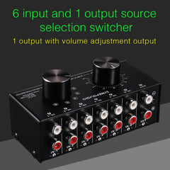 B016 6 Input 1 Output Audio Signal Source Selection Switcher, Output Volume Adjustment Control RCA Port