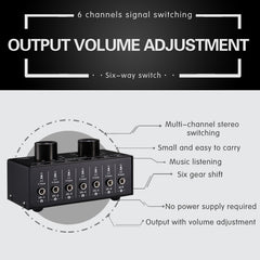 B017 6 Input 1 Output Audio Signal Selection Switcher Output Volume Adjustment Control 3.5mm Interface