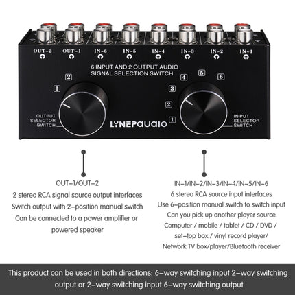 B026 6 Input 2 Output Or 2 Input 6 Output Audio Signal Source Selection Switcher RCA Port