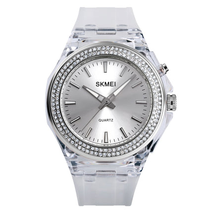 SkMEI 1553 Women LED Color Light Transparent Waterproof Watch Inlaid With Water Drill