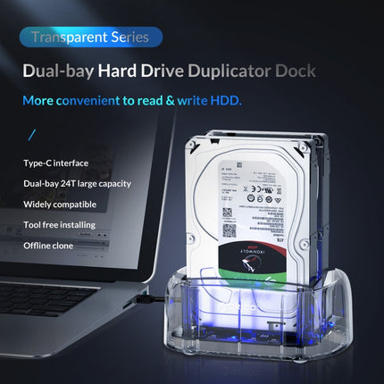ORICO 6239C3 2.5/3.5inch 2 Bay Transparent Type-C Hard Drive Dock