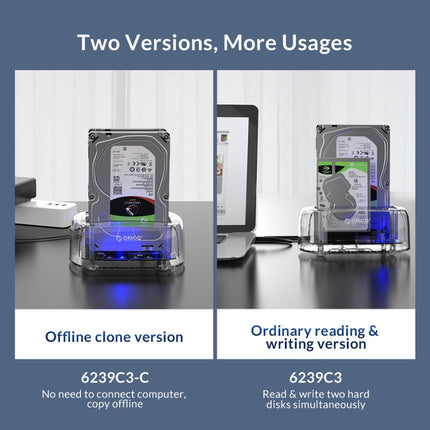 ORICO 6239C3 2.5/3.5inch 2 Bay Transparent Type-C Hard Drive Dock