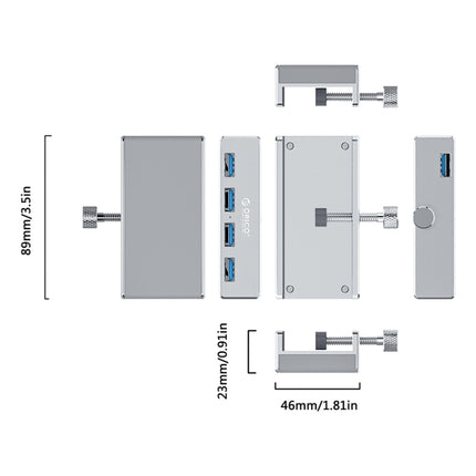 Concentrador de tipo clip USB 3.0 de 4 puertos de aleación de aluminio ORICO MH4PU-P, MH4PU-P (negro), MH4PU-P (plateado)