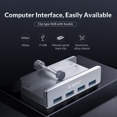 ORICO  MH4PU-P Aluminum Alloy 4 Port USB3.0 Clip-type HUB, MH4PU-P(Black), MH4PU-P(Silver)