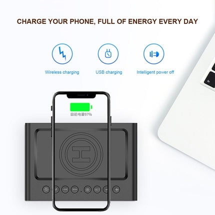 Altavoz Bluetooth de carga inalámbrica AEC BT508, reloj despertador LED, banco de energía, altavoz tres en uno