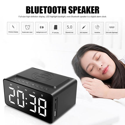 Altavoz Bluetooth de carga inalámbrica AEC BT508, reloj despertador LED, banco de energía, altavoz tres en uno